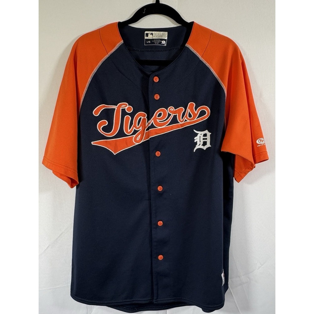 True fan jersey size L detroit tigers genuine merchandise button up mesh
